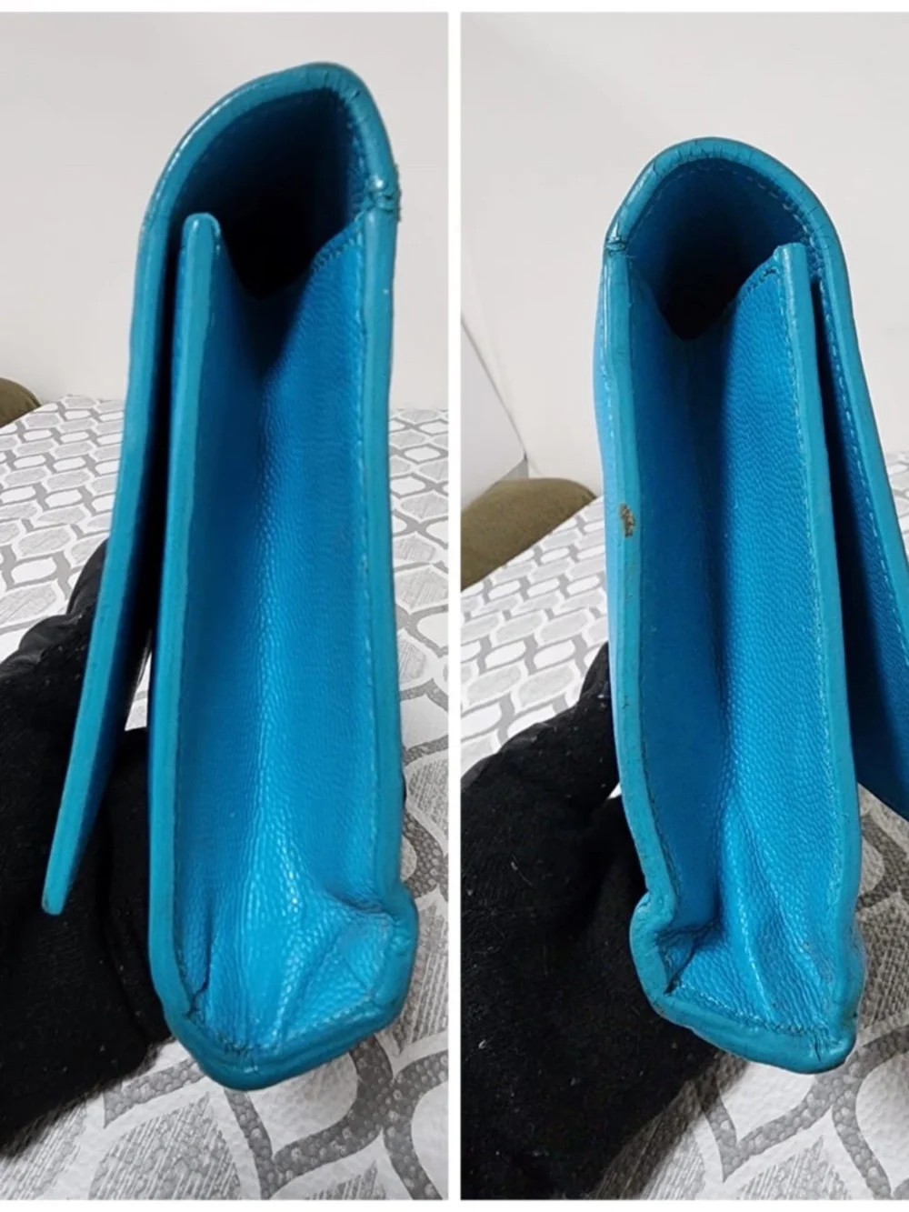 Authentic YVES SAINT LAURENT Caviar Leather Cassandre Clutch Bag turquoise - Picture 7 of 15